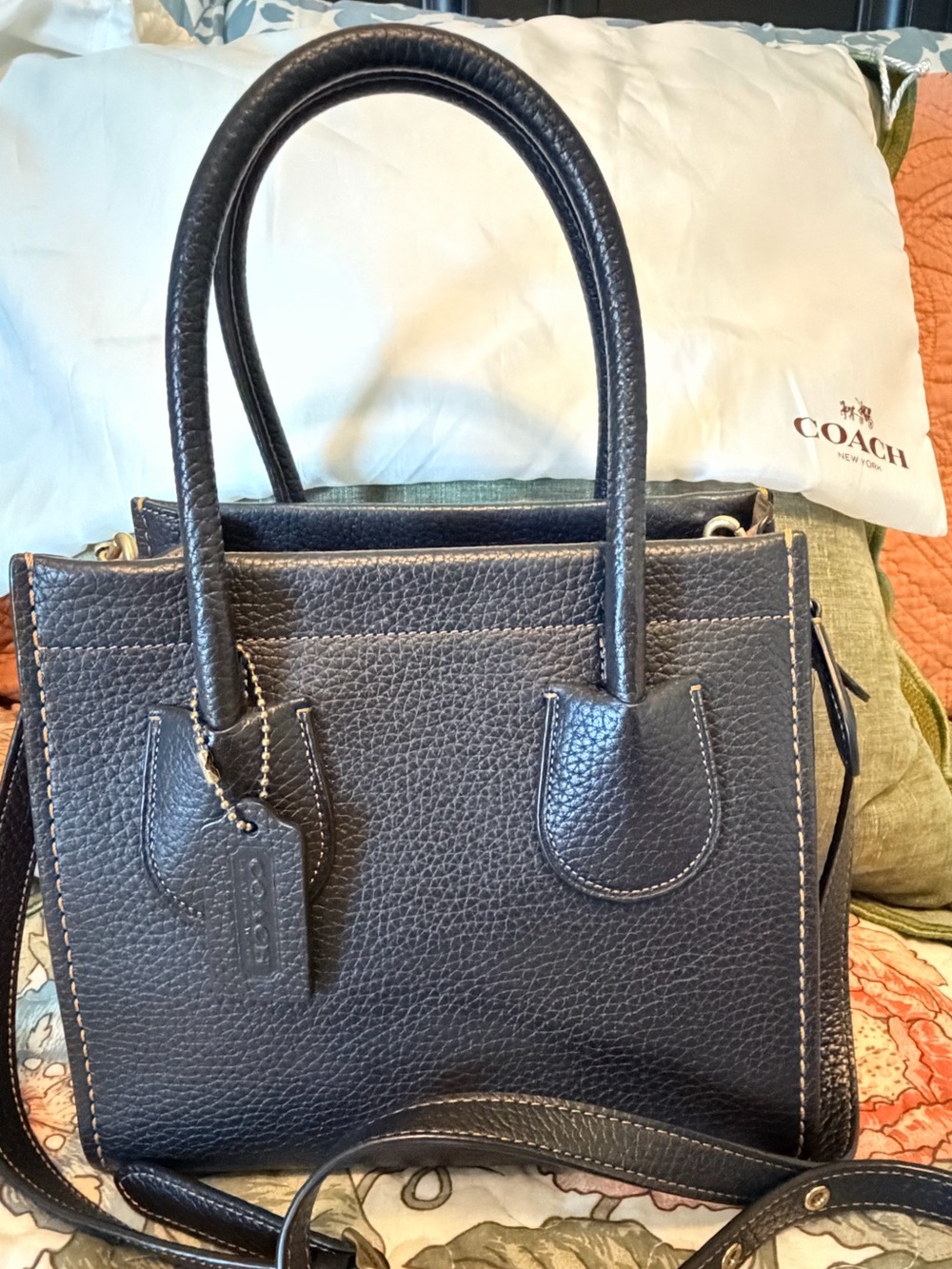 Coach Pebbled Leather Tote in Black